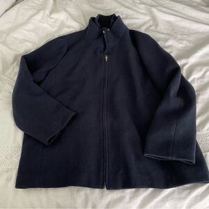 J Crew SZ 24 Village Coat Full Zip Wool Blend Pockets Mock Neck navy blue women